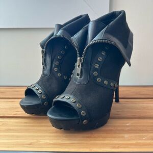 Trouve Black “Bolero” Studded Women's Peep Toe Booties